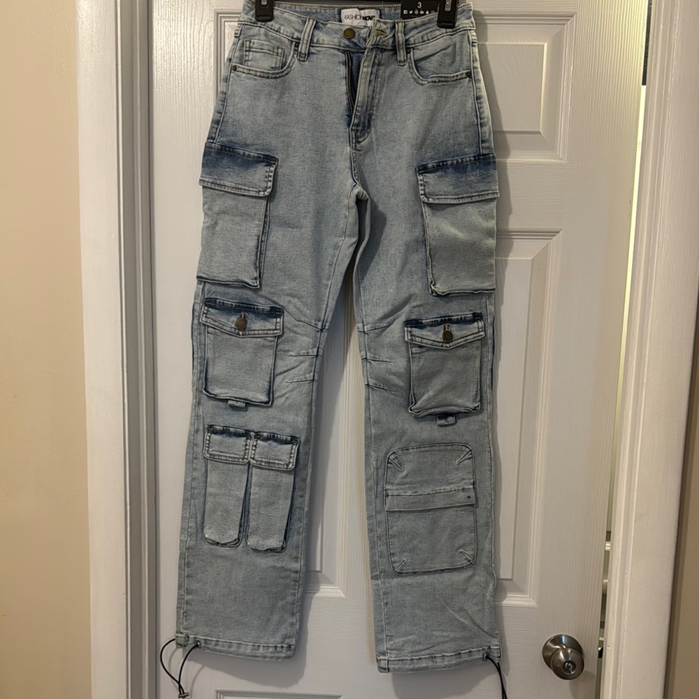 Womens Light Blue Cargo Jeans